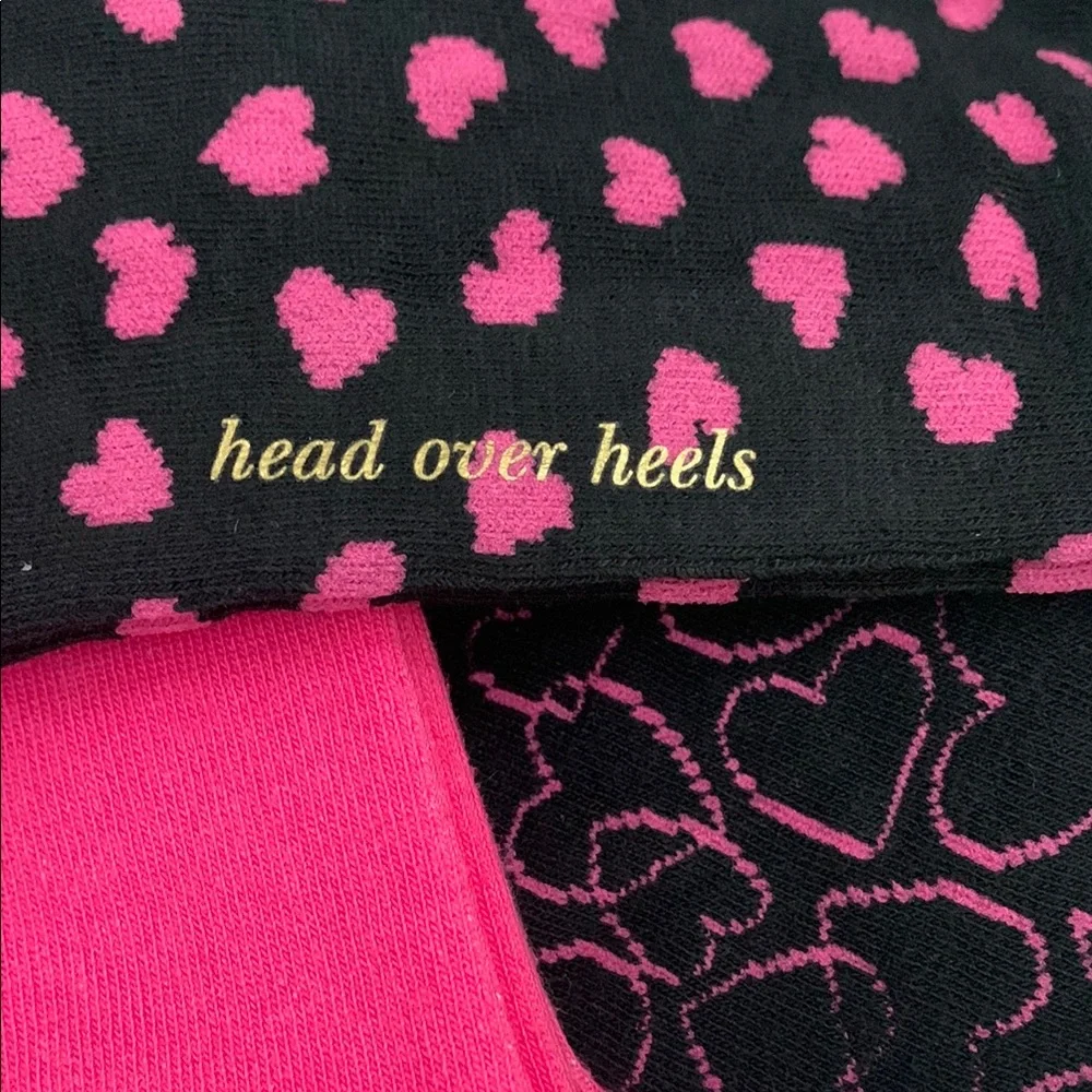Kate Spade NY Pink and Black Heart Crew Socks 3 pairs One Size